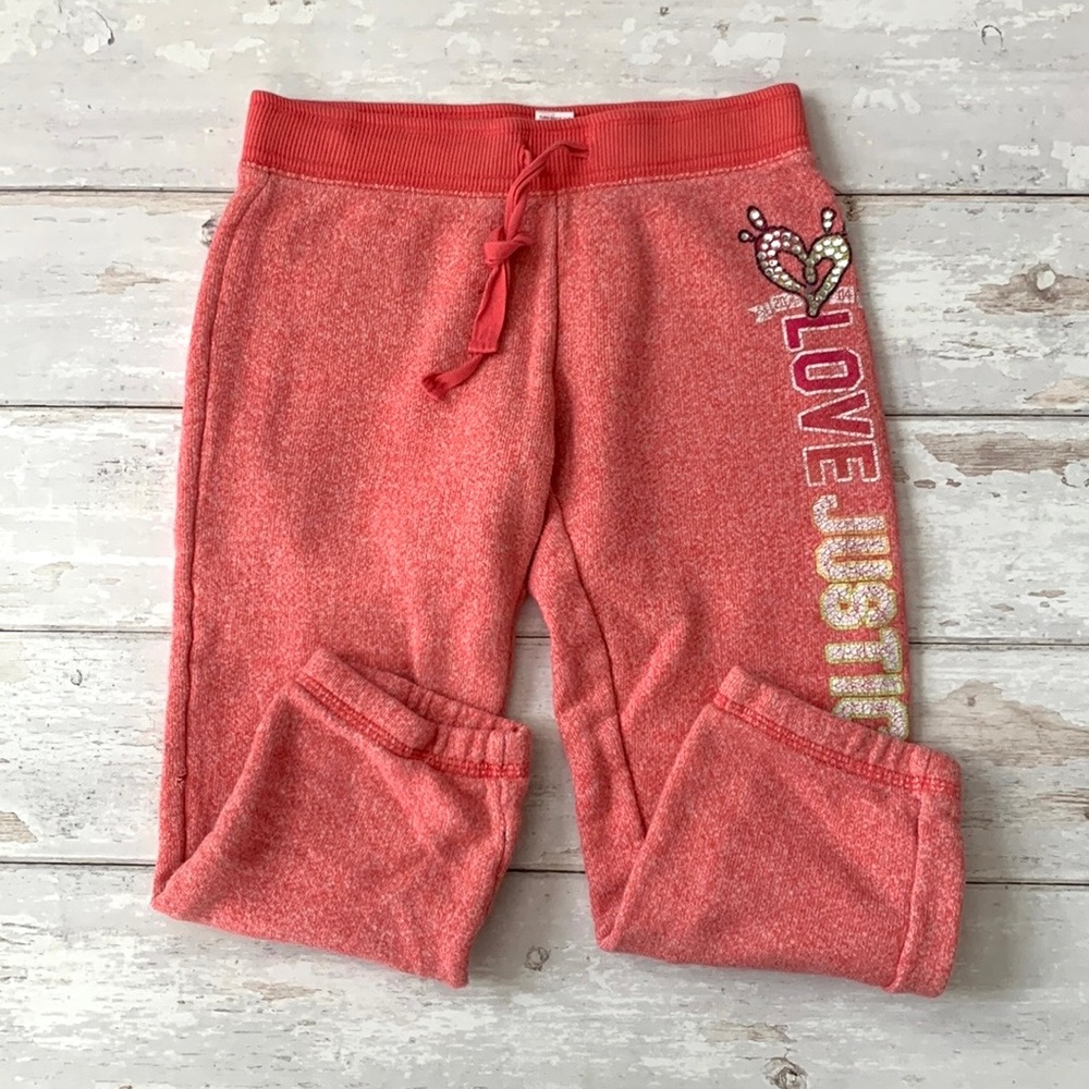 Justice Size 8 Girls Sweatpants Kids Pants Sweats Joggers Pink LOVE